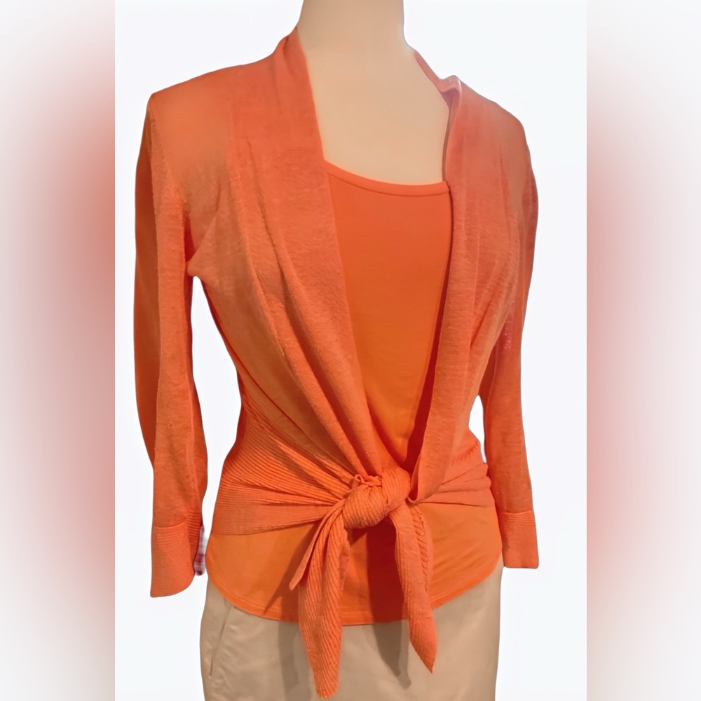NIC+ZOE Orange Women's 4 -way Linen Cardigan Sweater